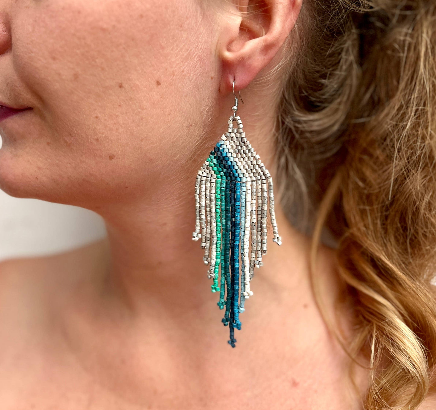 Symmetrical Beaded Earrings with Ombre Design