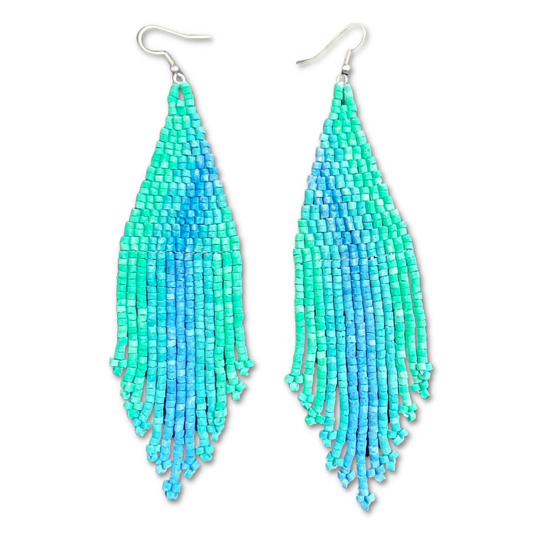 Lightweight Fringe Earrings in Elegant Turquoise Ombre