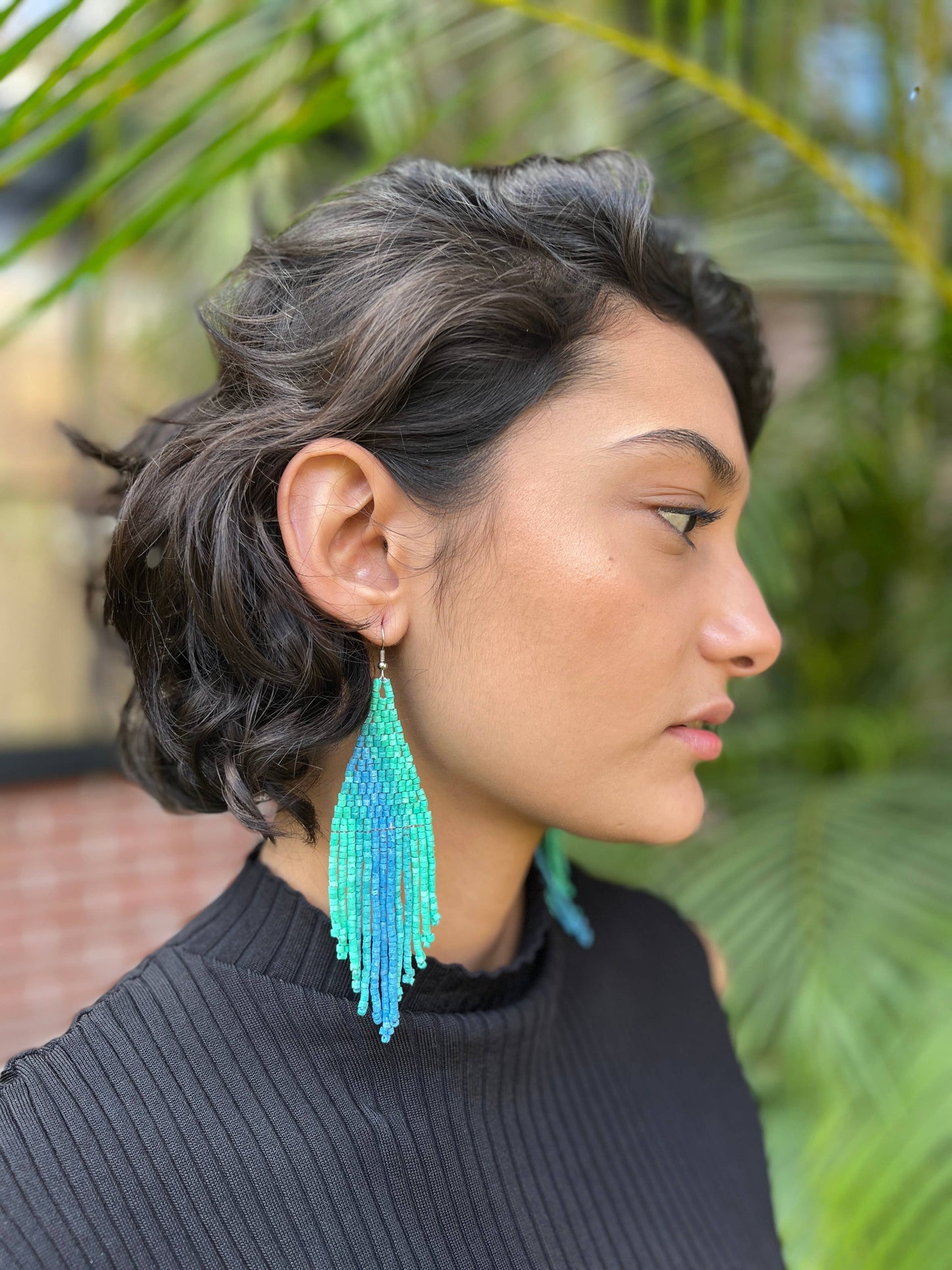 Lightweight Fringe Earrings in Elegant Turquoise Ombre