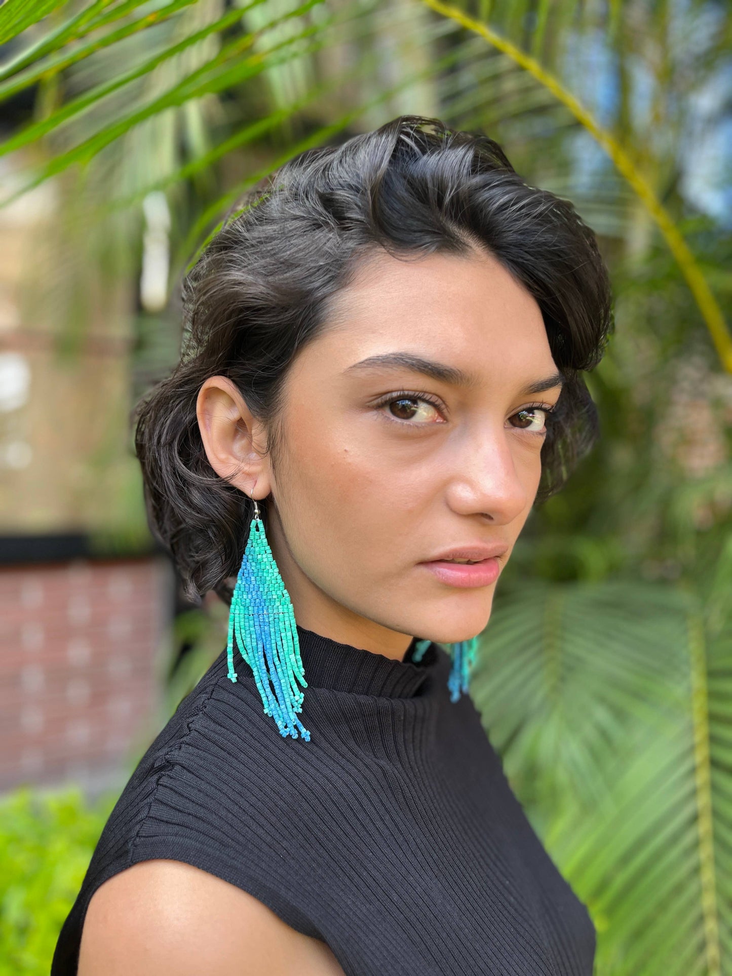 Lightweight Fringe Earrings in Elegant Turquoise Ombre