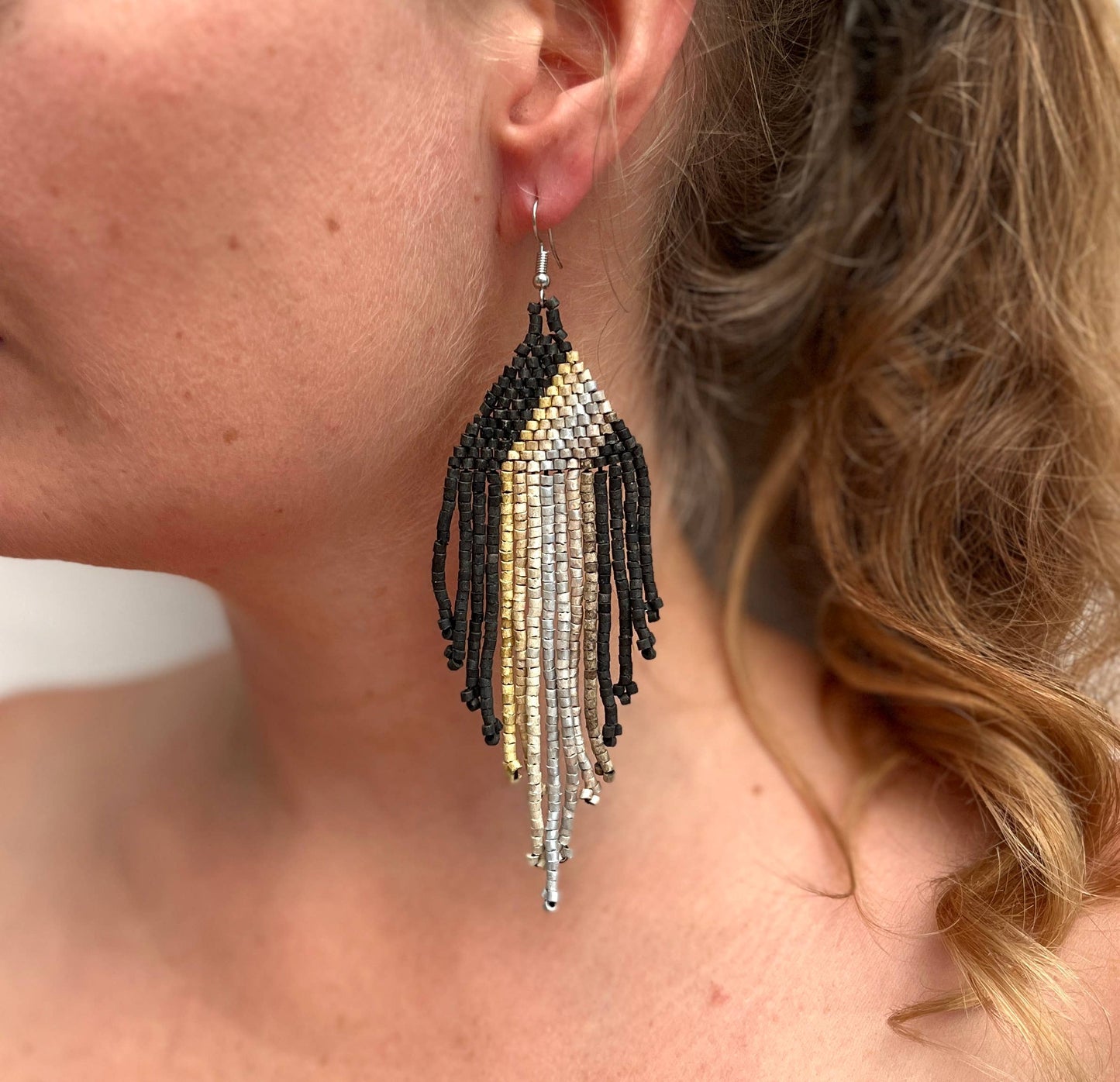 Symmetrical Beaded Earrings with Ombre Design